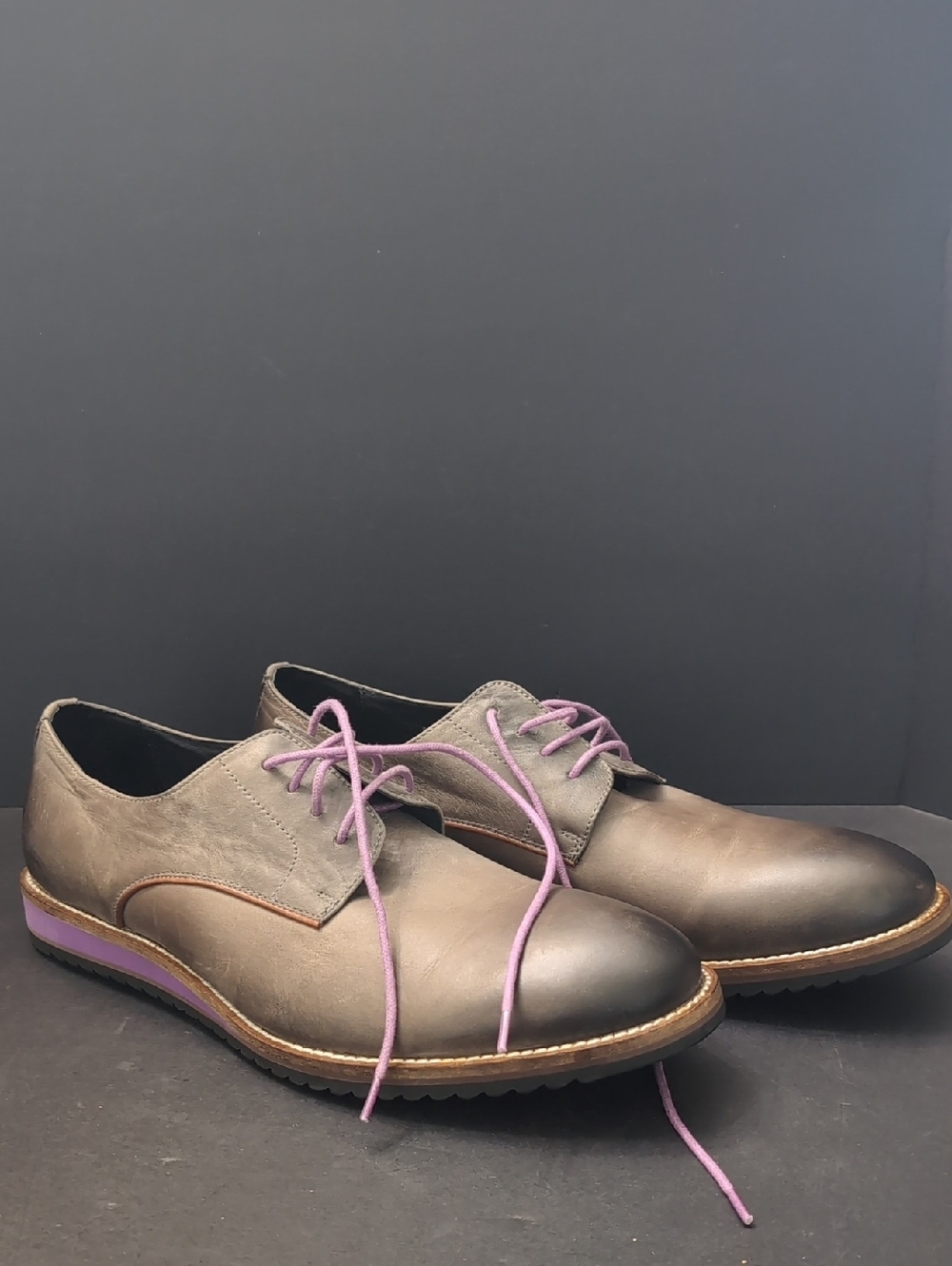 Bugatchi Men's Gray/Purple Lace -Up Oxford /Derby Shoes,Size 9.5.